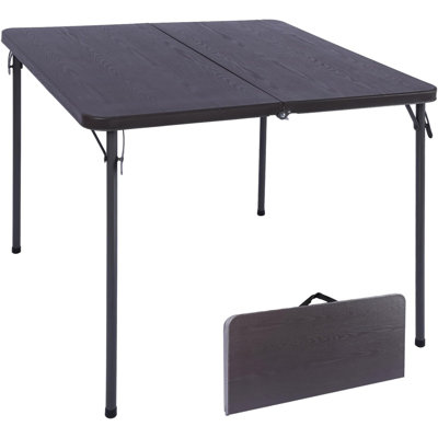 34" Square Folding Card Table, Portable Fold-in-Half Game & Dining Table, Brown