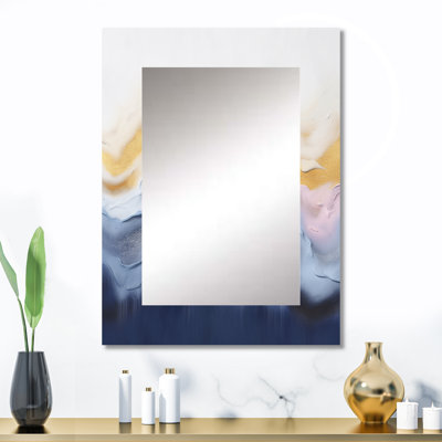 Blue and yellow Liquid Ink waterfall II - Liquid Ink Large Mirror, Modern Decorative Wall Mirror, Printed Metal Art