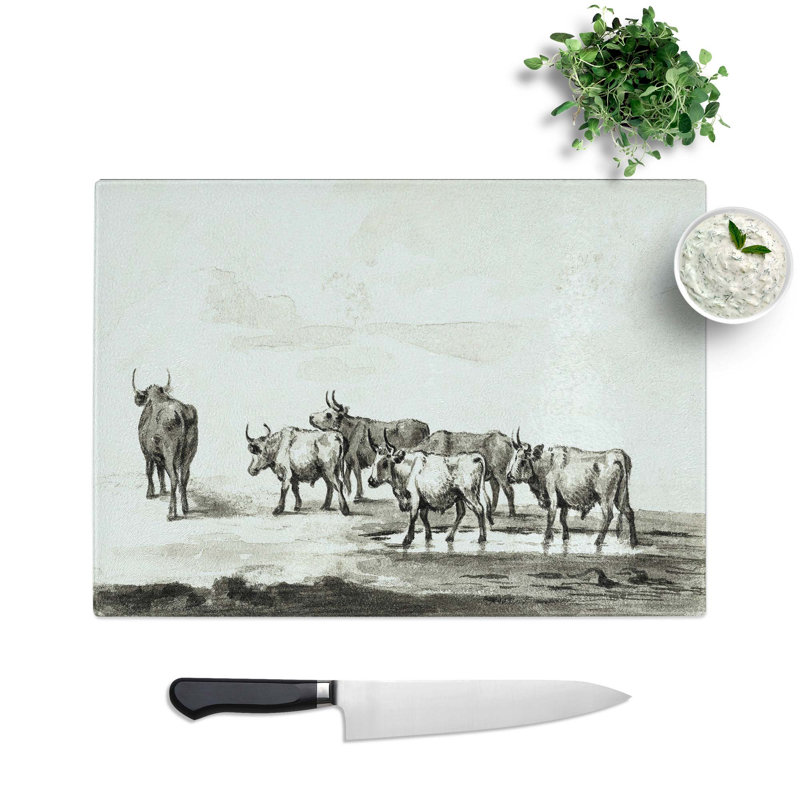 Glass Herd of Bulls by Jean Bernard Chopping Board, 39 cm W x 28.5 cm L