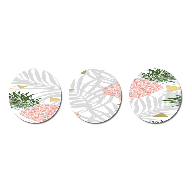 Ensemble de 3 décorations murales ananas sur feuilles tropicales