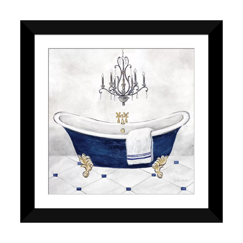 Bleu marine bain II, H 12 po x l 12 po, Impression encadrée, Blanc