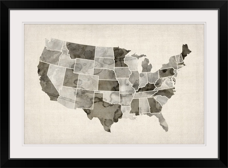 «Carte des États-Unis d'Amérique» par Bellen, impression, H 20 po x l 26 po x P 1 po, Cadre noir