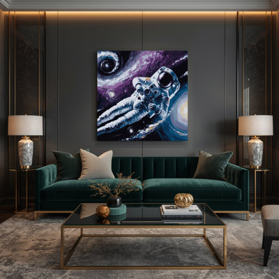 Space Astronaut floating in space Gray Canvas Wall Art