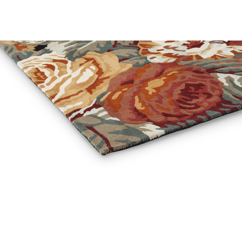 Stapleton Wool Floral Area Rug in Navy/Burnt Orange, Rectangle 4'7'' x 6'7''