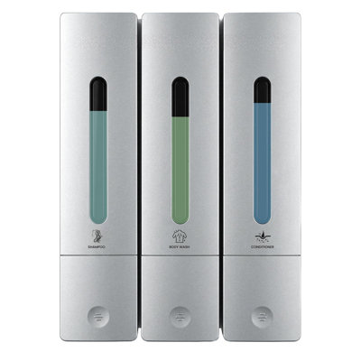 Distributeur de shampooing et revitalisant - Distributeur de savon de douche mural sans perceuse - Distributeur de shampooing et shampoing pour le corps à 3 chambres - Facile à installer pour la salle de bain Hotel - Argent 1200 ml
