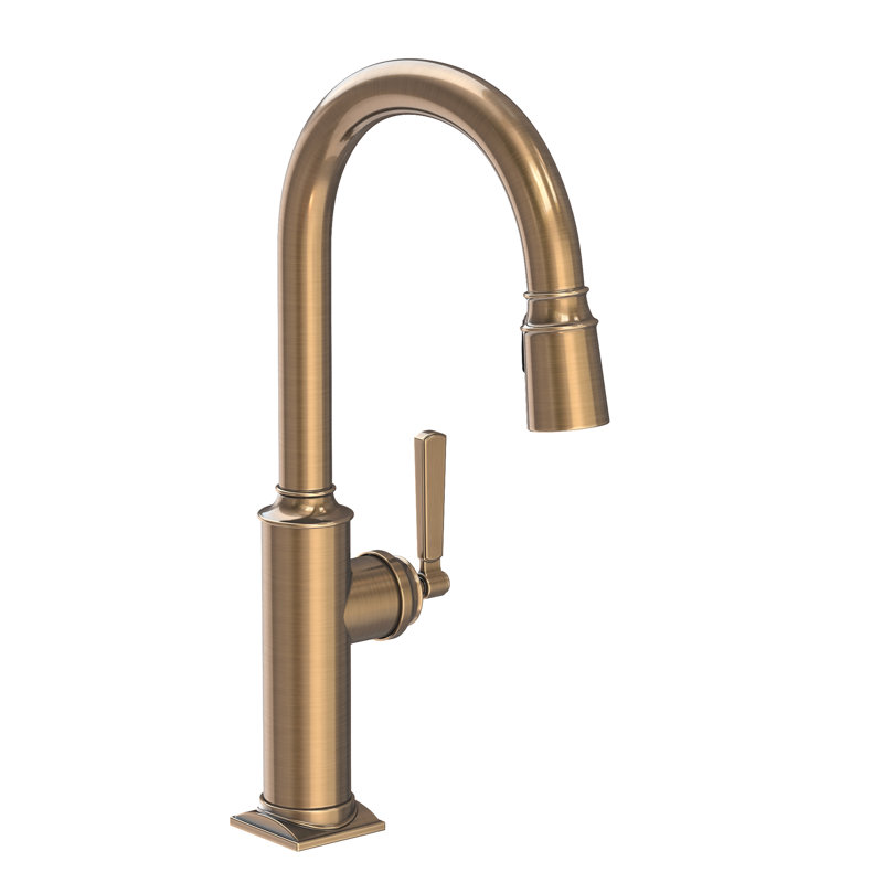 Adams Single Handle Pull Down Kitchen Faucet, Antique Brass
