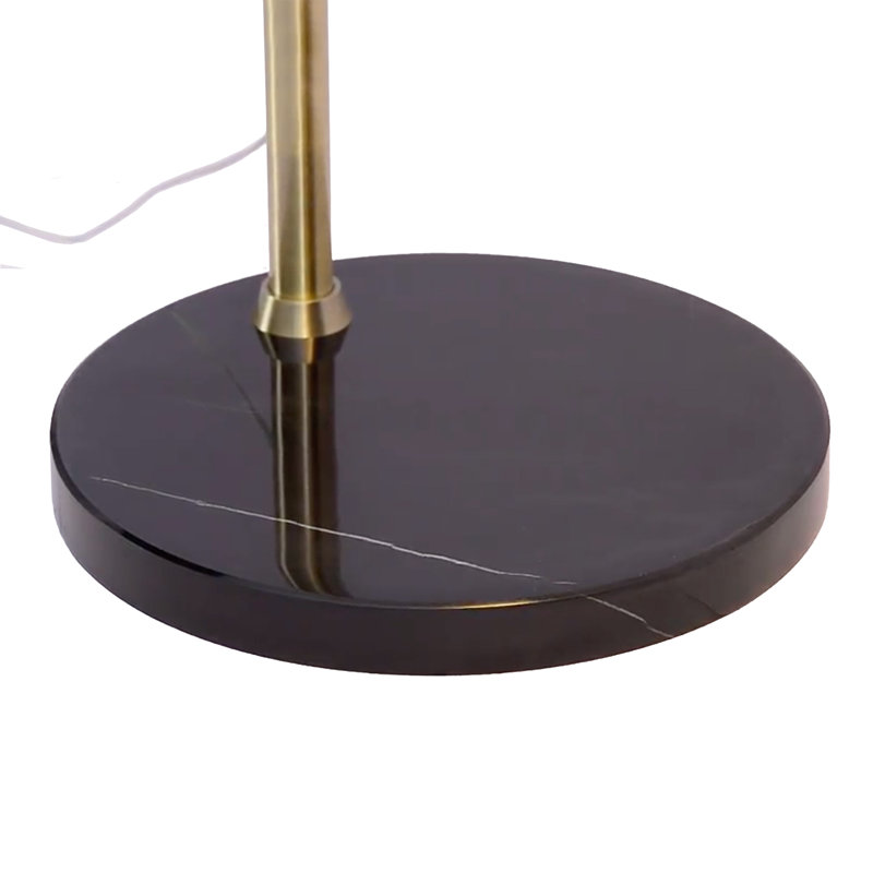 Lampe à arc flottant Rancho Mirage - corps en laiton patiné, abat-jour noir mat / or FLEUR, base en acier marbré, intensité variable, design moderne, 3FC17A1F1B0549F2B7964C7A97C5F9FC