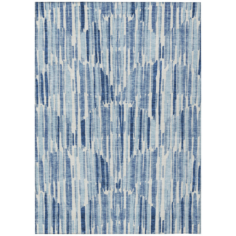 Tapis intérieur lavable abstrait bleu marine et bleu ciel HomeRoots 8 pi x 10 pi