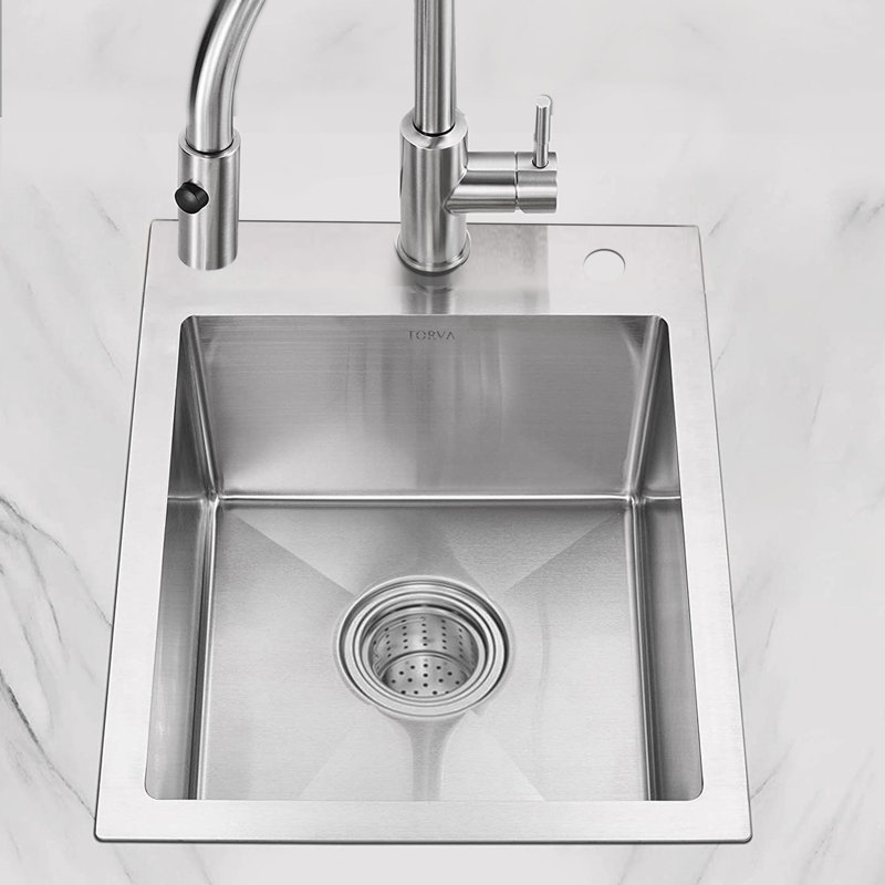 18'' L Single Bowl Stainless Steel Kitchen Sink, Silver