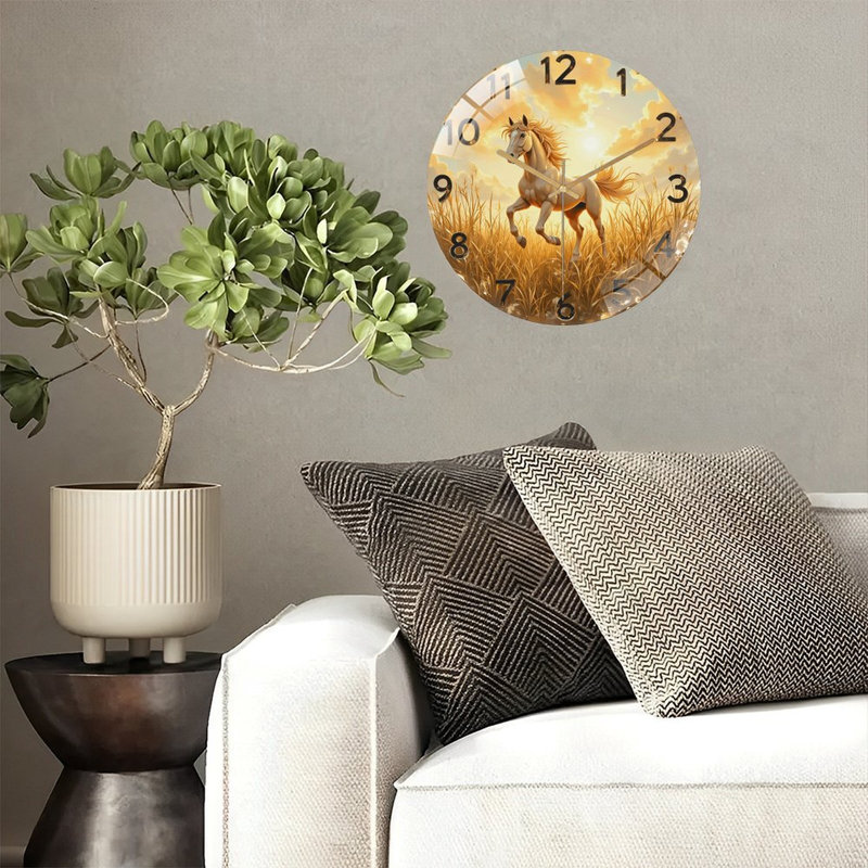 Horloge murale cheval de course pour décoration murale - Horloge murale moderne en verre 12 po