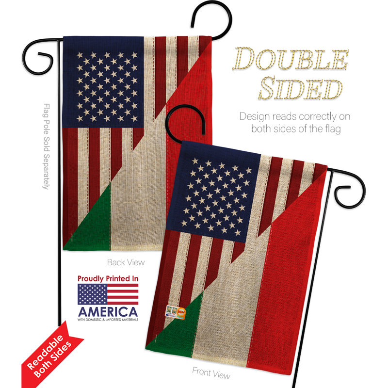 En toile jute à 2 côtés american italien amitié 18,5 x 13 po drapeau de jardin