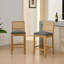 Tabouret de bar rustique en bois massif à dossier en rotin avec coussin en lin mat (ensemble de 2)-797966896