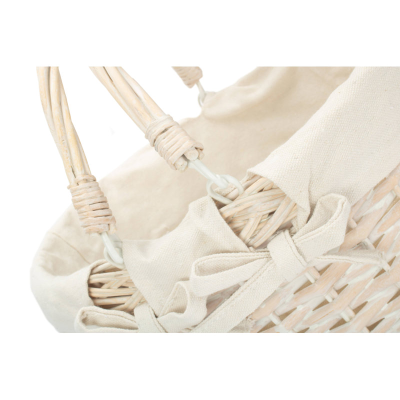 White Wicker Swing Handled Shopping Basket with Lining, 18cm H x 28cm W x 33cm D