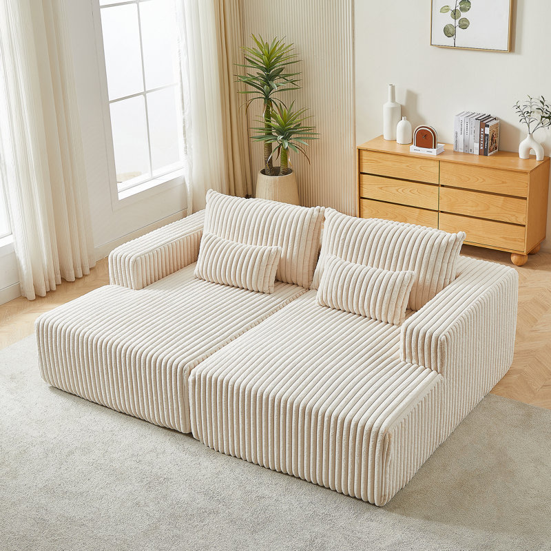 87" Oversized Sectional Lounge Chaise,No Assembly Required,Cloud Plush Loveseat, Beige Corduroy