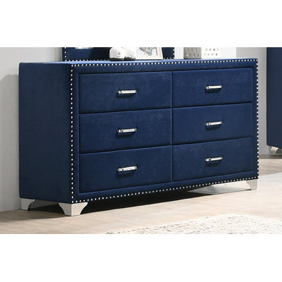Orton 6-drawer Upholstered Dresser Pacific Blue