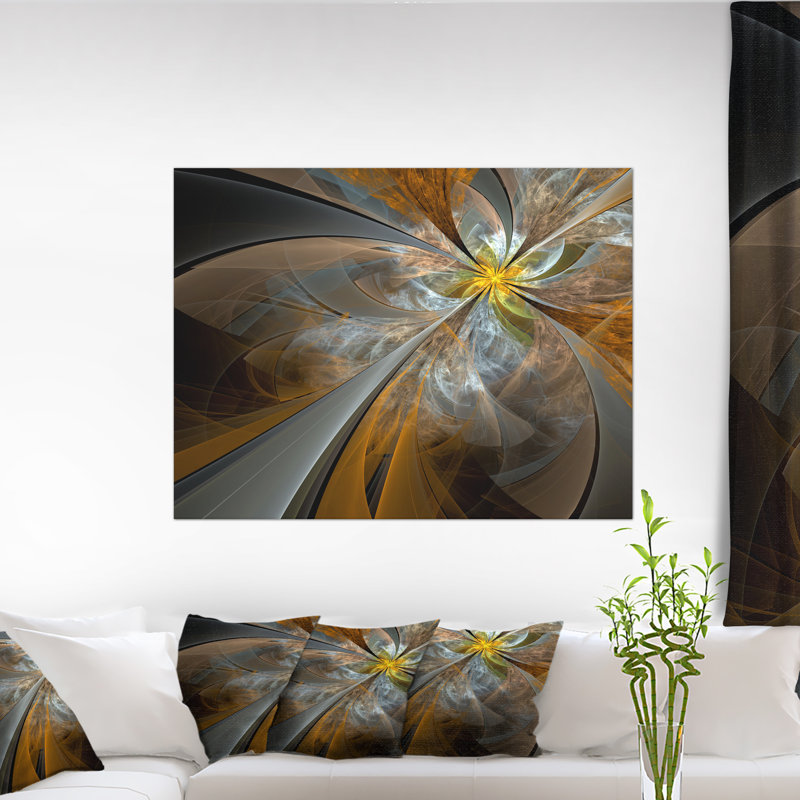 Symétrique fleur jaune fractal - impression d'art graphique, H 12 po x l 20 po, Toile avec cadre flottant, Ne s’applique pas