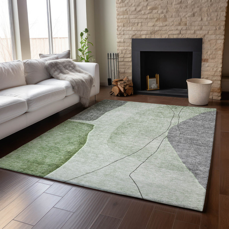 Premium Machine Washable Prisco Green Rug, Rectangle 9' x 12'