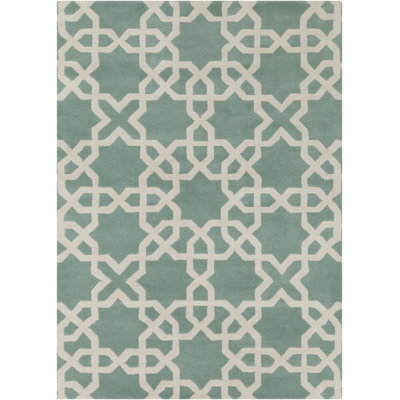Theriot Authentic Hand-Tufted Handmade Teal & White Modern Moroccan Trellis Design Wool Area Rug