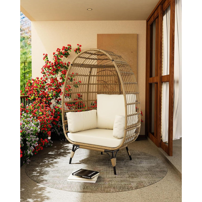 Chaise d'extérieur en osier avec support, Beige