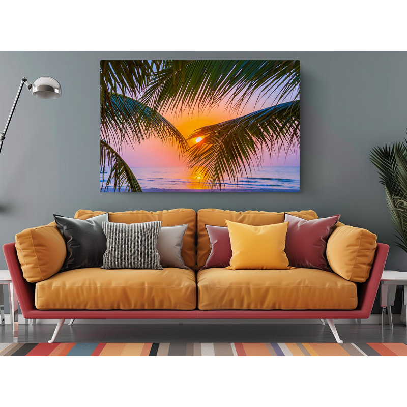 Coconut Trees Sunset View Canvas Print, 16" H x 24" W