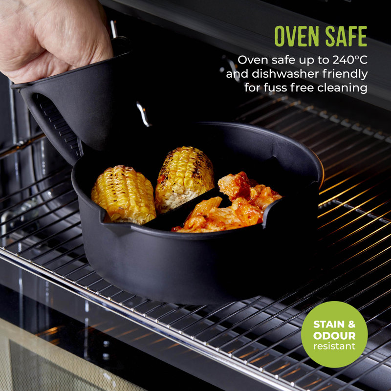 Tower T843094 Round Air Fryer Tray with Divider, Circular Reusable Silicone Liner Accessory