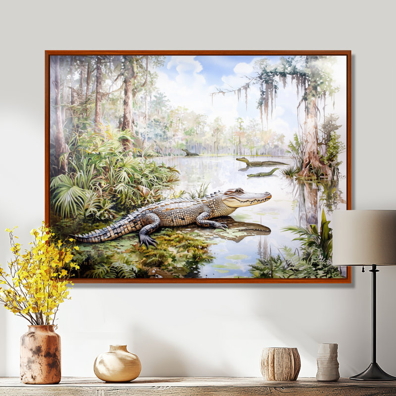 Crocodile antique II - impression murale de crocodile, 30" H x 40" W, Impression dans un cadre flottant sans passe-parto