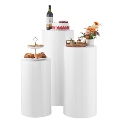 Wedding Flower Stand, 3PCS 23.62/29.53/35.43 inch Round Cylinder Plinth, 33.07 lbs Load, White Pedestal Stand with PVC Lid, Cylindrical Pedestal Stands for Wedding, Party, Birthday, Art Decor