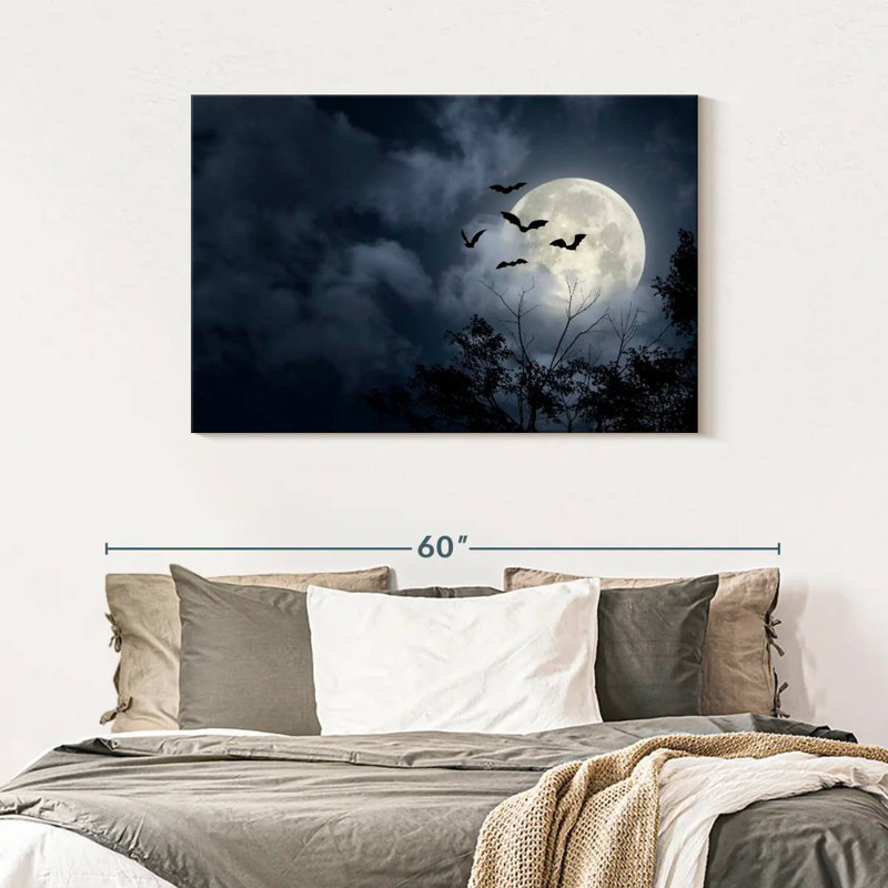 Brampt Flying Bats And Full Moon, 30" H x 45" W