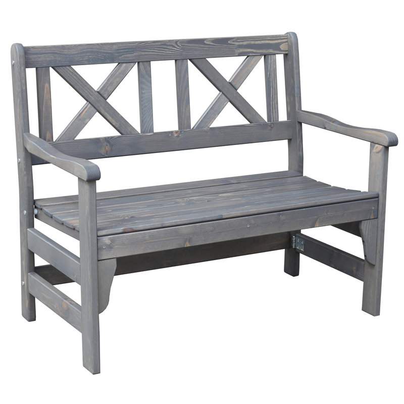 Bradon Solid Wood Pine Outdoor Bench, Ashgrey, H88 x W109 x D61cm