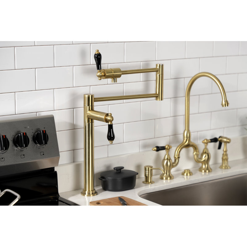 Kingston Brass Metropolitan Two-Handle 1-Hole Deck Mount Pot Filler Faucet, Brushed Brass/Black