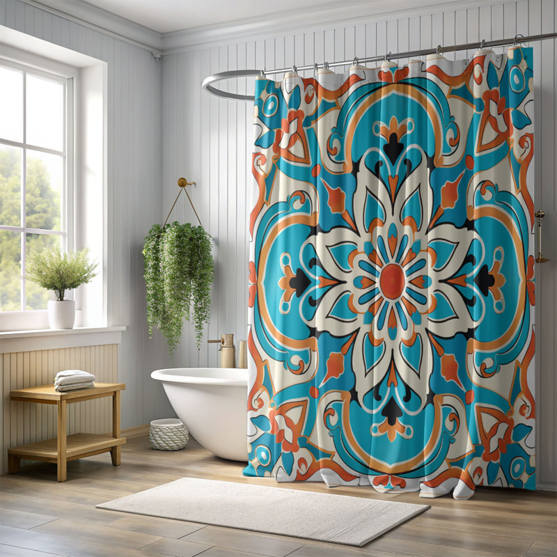 Rideau de douche standard 1 pièce Arab Tile Decor, H 74 po x l 71 po