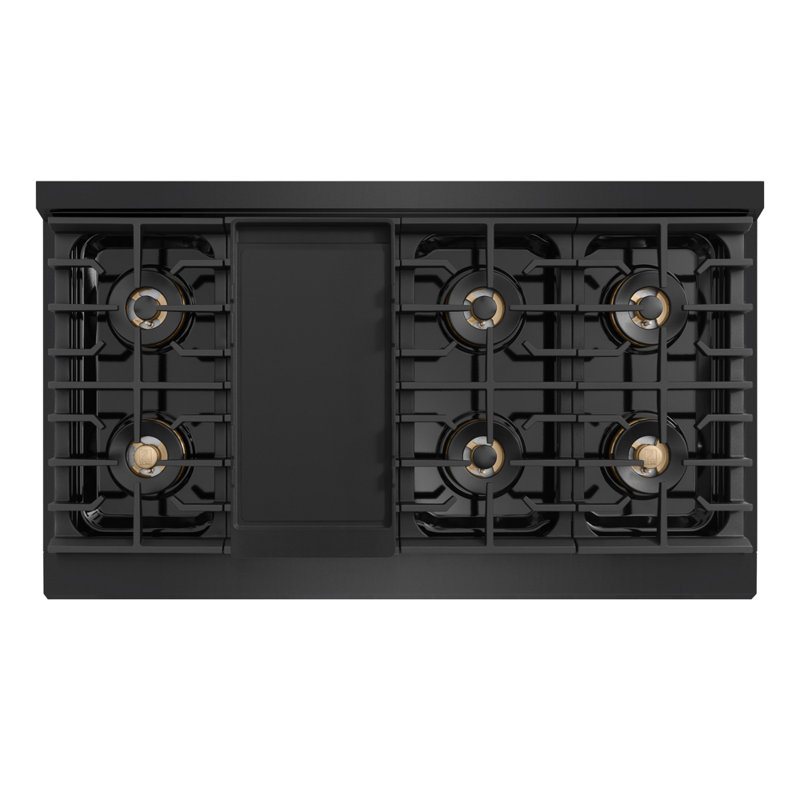 ZLINE Autograph 48 in. Marino Gas Range with 8 Burner DuoPro Cooktop w/ Champagne Bronze Accents, Black Stainless Steel