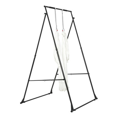 Yoga Stand Frame, Max 440.9 lbs Load Swing Stand, Triangular Structure Aerial Rig, Aerial Silk Stands with EVA Foam & 6.6-yard Yoga Hammock, 4-Level Horizontal & 6-Level Vertical Adjustment