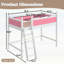Lit mezzanine simple en bois massif avec garde-corps pleine longueur, échelles et grand espace sous le lit, rose et blanc-963389362-963389364