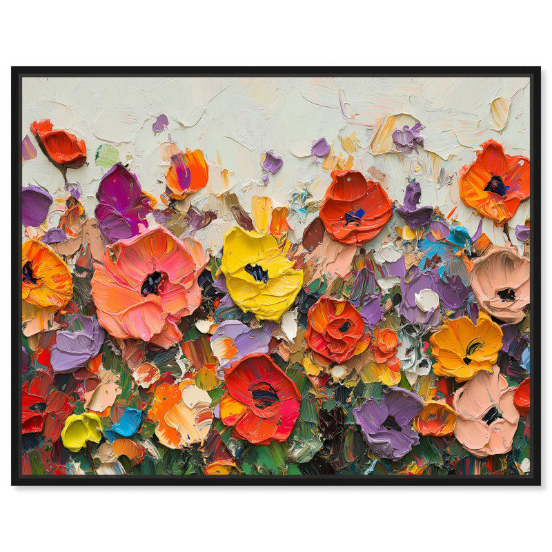 Impasto Flowers Canvas Floral Art by , 21" H x 17" W, Black Floater Framed