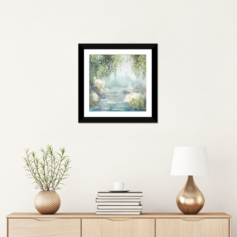 «Sunny Forest Path» par Allison Pearce, reproduction d'art sur toile tendue, Papier d'art encadré noir