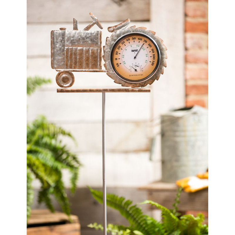 Tuteur de jardin galvanisé au thermomètre