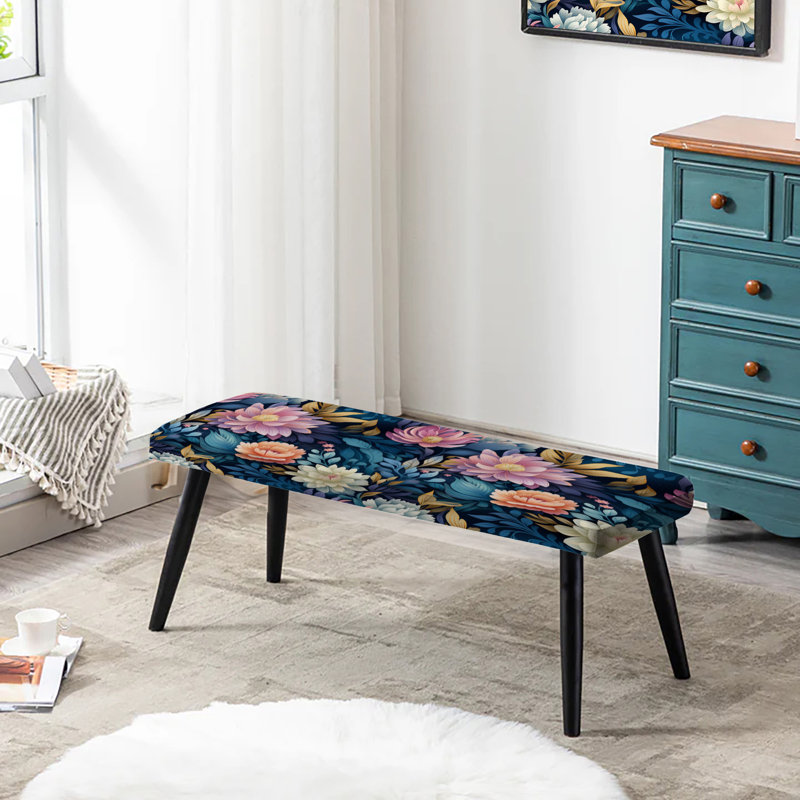 Enchanted Bohemia Boho Pattern - Floral Upholstered Black Bench