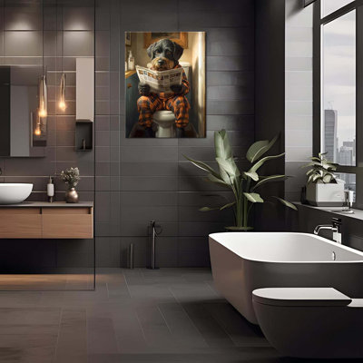 Funny Dog Bathroom Art Toilet Reading Canvas Steampunk Wall Decor
