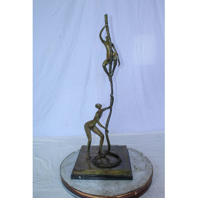 Bronze Abstract Figures Climbing Rope Sculpture on Base 14" x 14" x 38"H