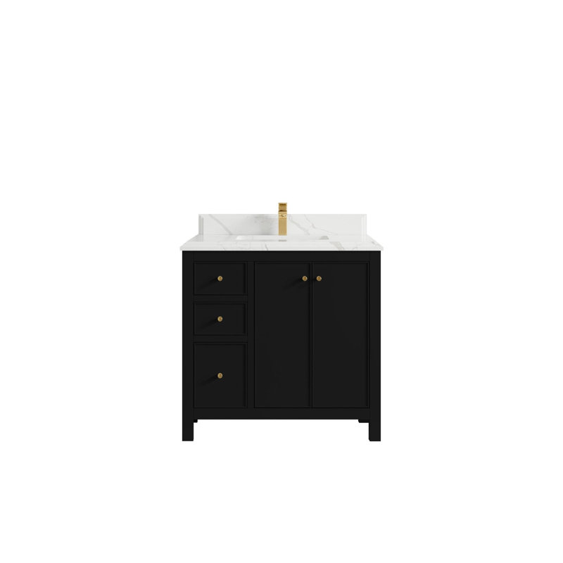 Chicago 36'' Double Bathroom Vanity with Quartz Top, Calacatta Laza