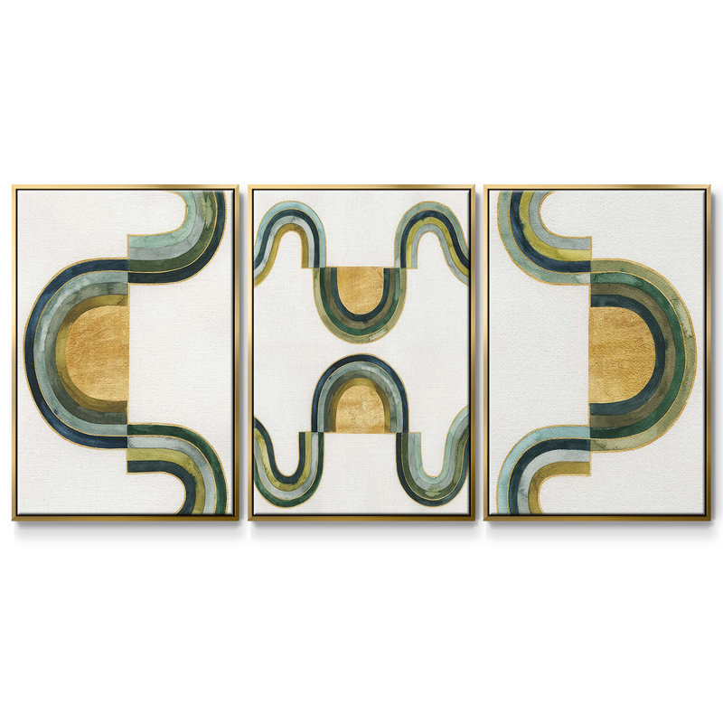 Analogous Arches I, ensemble de 3 toiles encadrées, H 40 po x l 78 po, Or