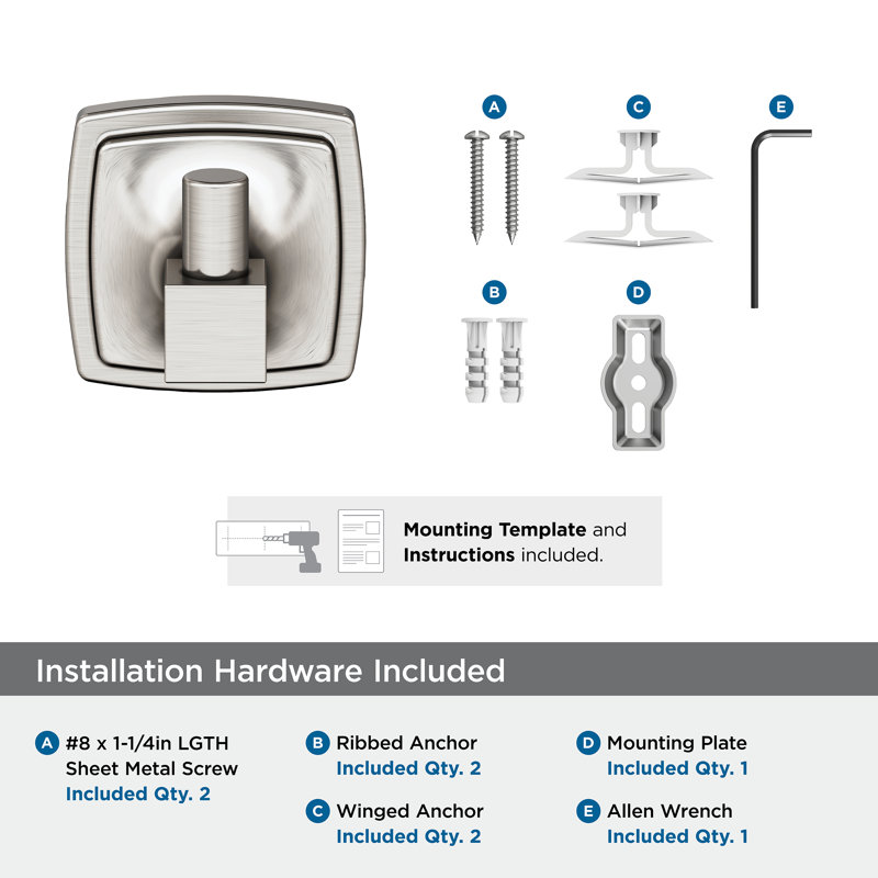 Stature Wall Mounted Robe Hook, Brushed Nickel