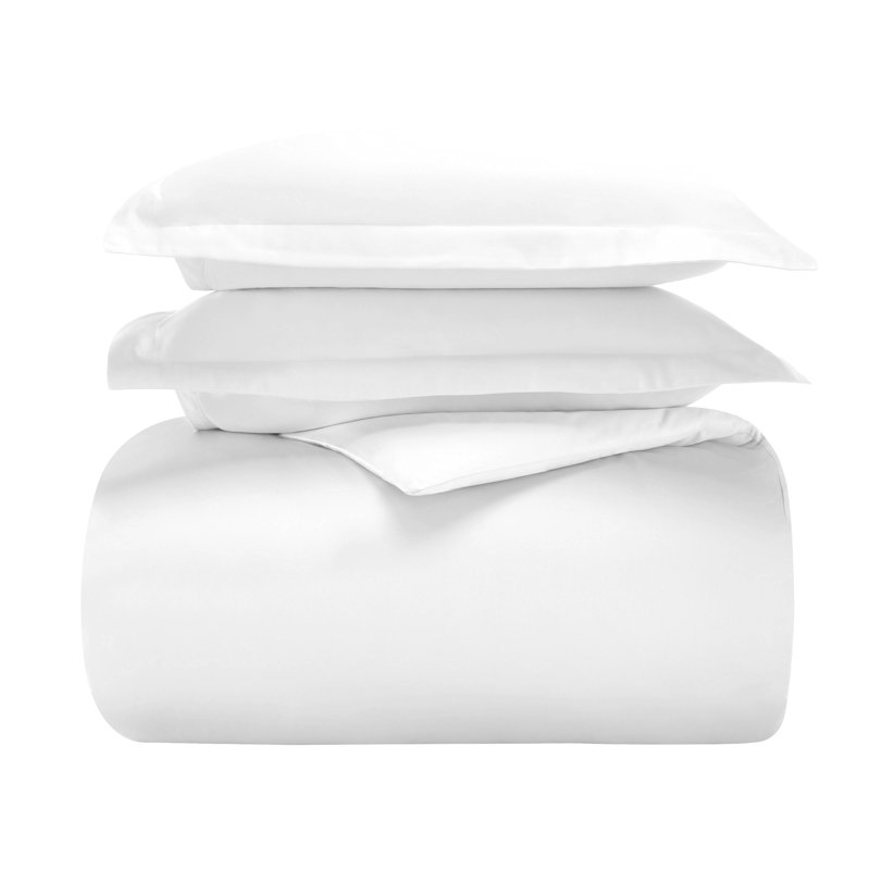 Aniello Cotton Blend 600 Thread Count Solid Duvet Cover Set, Twin Duvet Cover + 1 Standard Sham, White