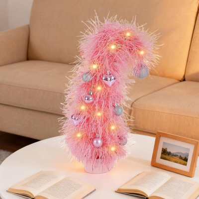 Arbre de Noël artificiel 15 pouces avec ornements inclus, arbre de table artificiel fantaisiste pour la maison, le bureau et les fêtes, 2 piles AA non incluses