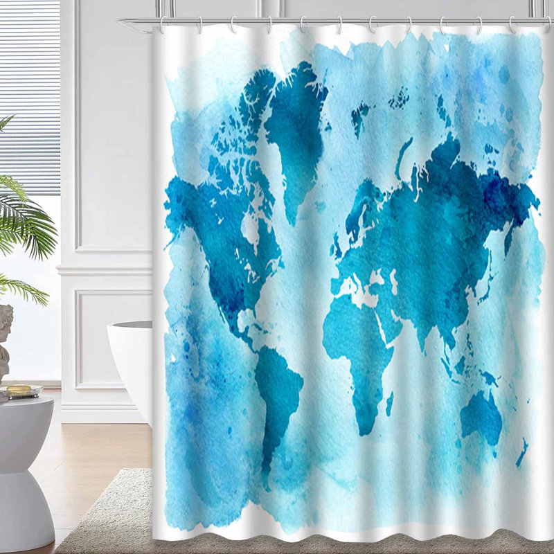 Rideau de douche bleu imperméable, rideaux de douche pour la salle de bain avec 12 crochets, 72" L x 72" W