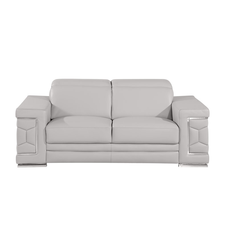 Charliee Genuine Leather Loveseat, Light Gray
