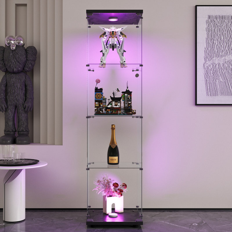 Vitrine à 4 tablettes Leds, Noir