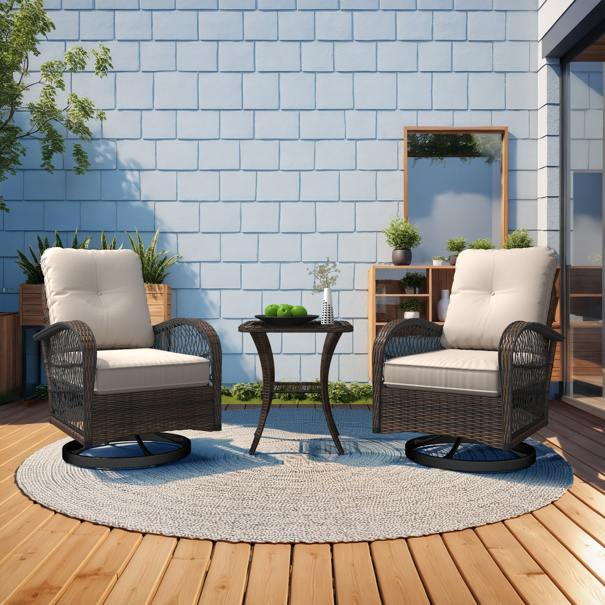 EROMMY Outdoor Swivel Rocker Bistro Set - 3 Piece Wicker Patio Set With ...