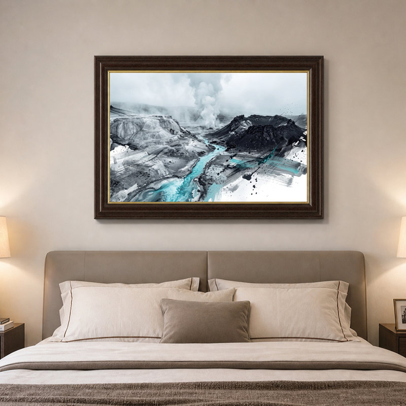 «Turquoise River And Steam Vents In Volcanic Landscape», art mural sur toile, 16"H x 24"W